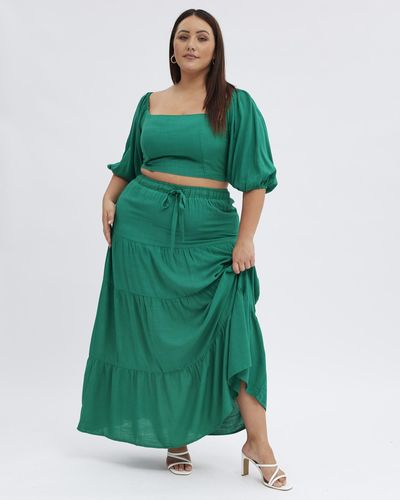 You & All Maxi Skirt High Waist Tiered - Green
