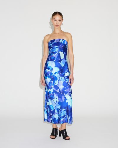Lover Arya Organic Silk Strapless Dress - Blue