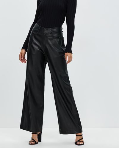 Atmos&Here Ciara Wide Leg Leather Look Trousers - Black