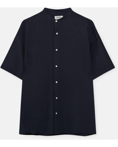 Pull&Bear Coloured Short Sleeve Shirt With A Stand Up Collar - Blue