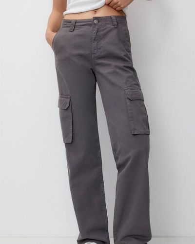 Pull&Bear High Rise Cargo Trousers - Grey