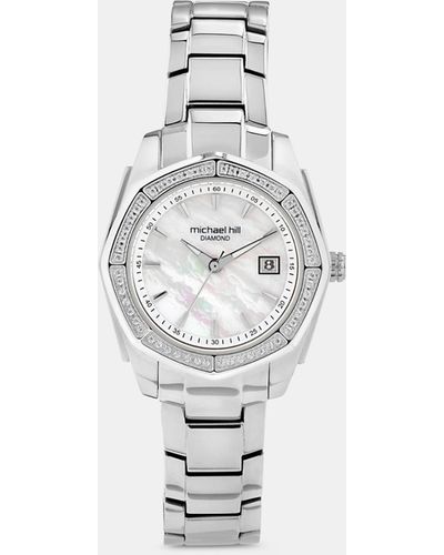 Michael Hill Mother Of Pearl Watch With 0.28 Carat Tw Of Diamonds In Stainless - Multicolour
