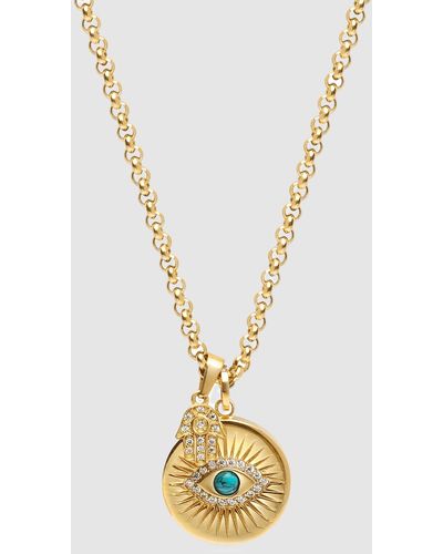 Nialaya Evil Eye And Hamsa Hand Necklace - Metallic