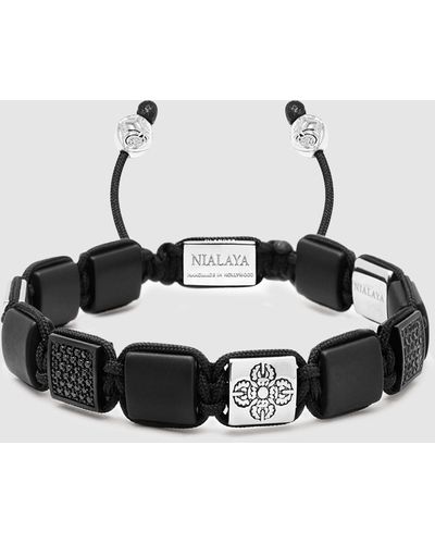 Nialaya The Cz Flatbead Collection Onyx And Silver - Black
