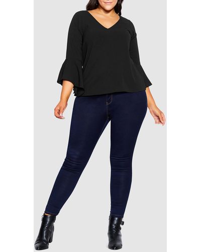 City Chic Bell Sleeve Top - Black