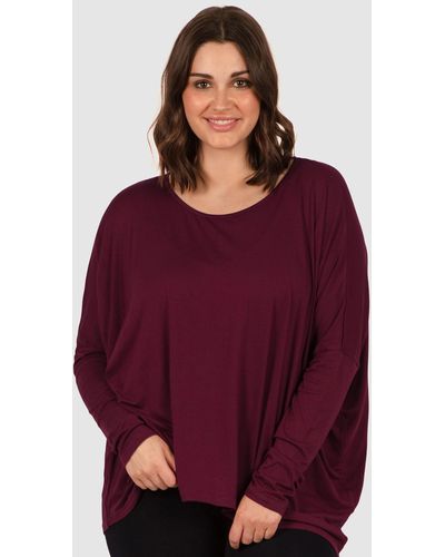B Free Intimate Apparel Bamboo Boat Neck Long Sleeve Top - Purple