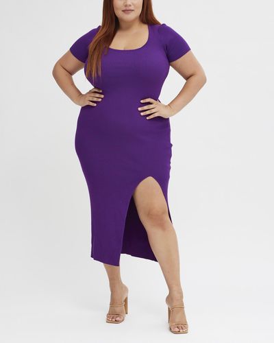 You & All Short Sleeve Midi Knit Dress - Purple