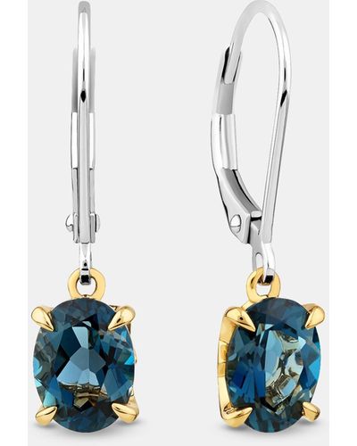 Michael Hill Earrings With London Blue Topaz In Sterling Silver And 10kt Yellow Gold