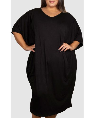 B Free Intimate Apparel Plus Size Bamboo V Neck Draped Dress - Black