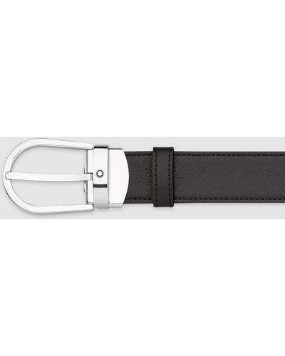 Montblanc Horseshoe Shiny Stainless Steel Pin Buckle Belt - Black