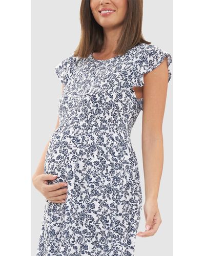 Ripe Maternity Joyce Shirred Dress - Blue