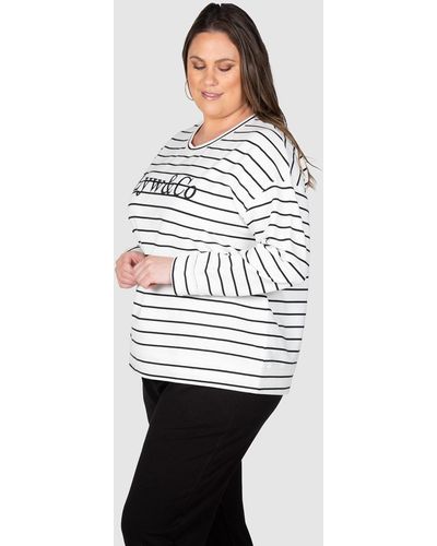 Love Your Wardrobe Lyw & Co Stripe Embroidered Sweat Top - White