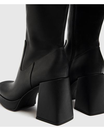 Pull&Bear Knee High Heeled Boots - Black