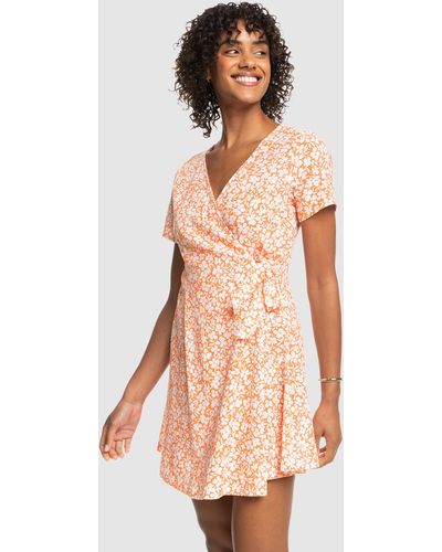 Roxy Indigo Beach Again Short Sleeve Wrap Dress For Women - Multicolour