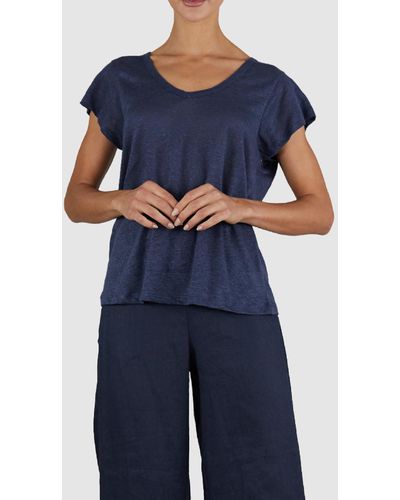 Amelius Newport Linen T Shirt - Blue
