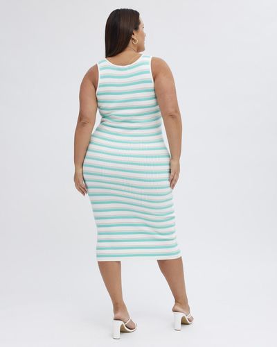 You & All Stripe Knit Dress Sleeveless Bodycon - Blue