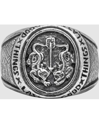 Haze & Glory Iconic Exclusive Ring Men Signet Ring Twin Tiger In 925 Sterling - White