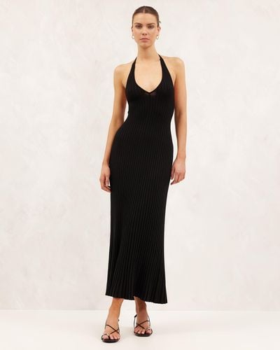 AERE Summer Knit Halter Dress - Black