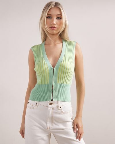 Dazie Sunshine State Cotton Summer Knit Vest - Green