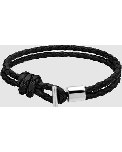 Kuzzoi Bracelet Faux Leather Braided 925 Sterling Silver - Black