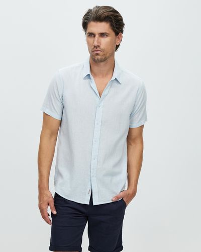 Staple Superior Hamilton Linen Blend Ss Shirt - White