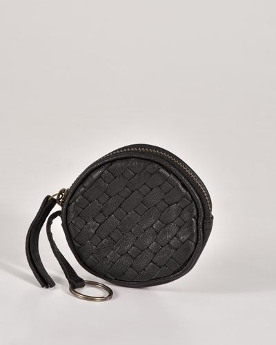Cobb & Co Creswell Leather Woven Coin Purse - Black