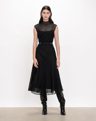 Veronika Maine Sheer Knit Flared Dress Black