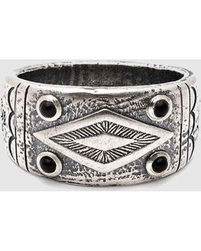 Nialaya Engraved Vintage Ring With Matte Onyx - Metallic
