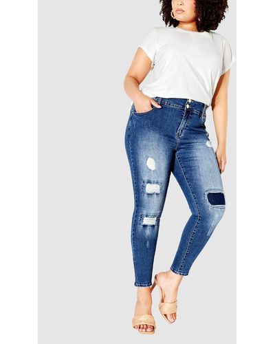 City Chic Patched Apple Skinny Jean - Blue