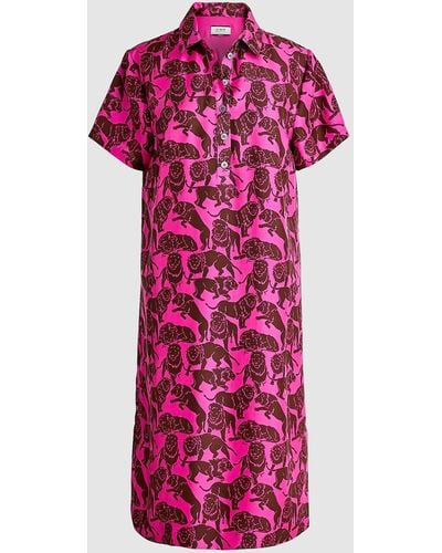 J.Crew Sleepy Lions Print Silk Twill Shirt Dress - Pink