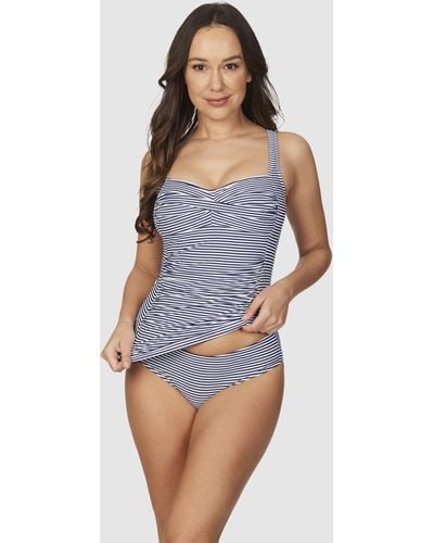 Nip Tuck Swim Sorrento Stripe Joanne Twist Front Design Tummy Control Tankini Set Swimsuit - Blue