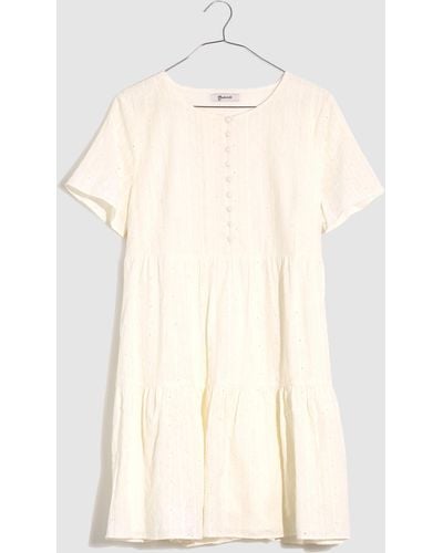 Madewell Embroidered Eyelet Tiered Mini Dress - Natural