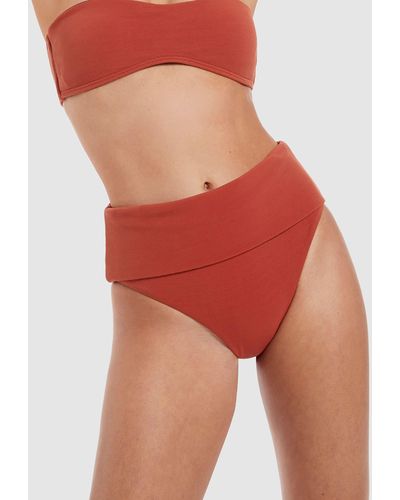 Jets by Jessika Allen Isla Rib Fold Down High Waisted Bikini Bottom - Red