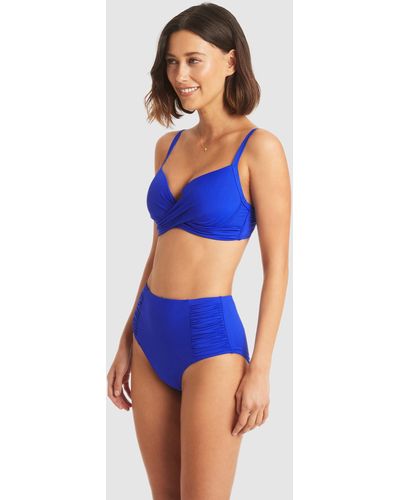 Sea Level Essentials Cross Front Moulded Cup Underwire Bra - Blue