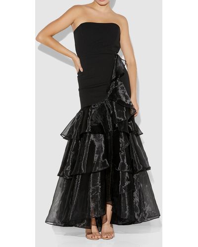 Montique Octavia Strapless Ruffle Gown - Black