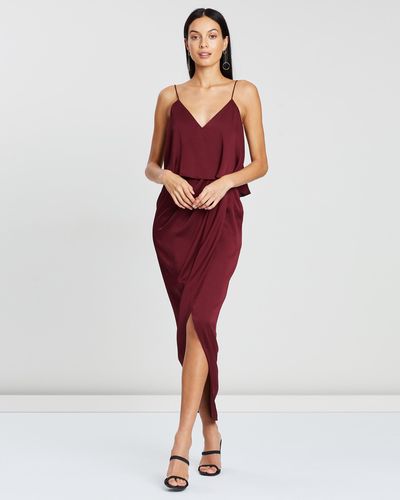 Shona Joy Luxe Draped Cocktail Frill Dress - Red