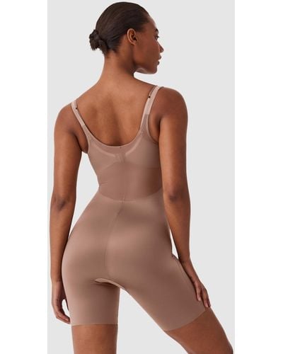 Spanx Shaping Satin Open Bust Mid Thigh Bodysuit - Brown