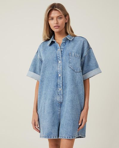 Cotton On Petite Relaxed Denim Playsuit - Blue