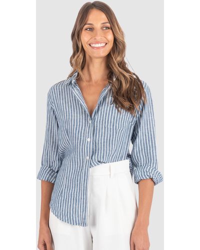 CAMIXA Rina Striped Linen Shirt - Blue