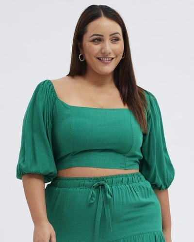 You & All Crop Top Short Sleeve Sqaure Neck - Green