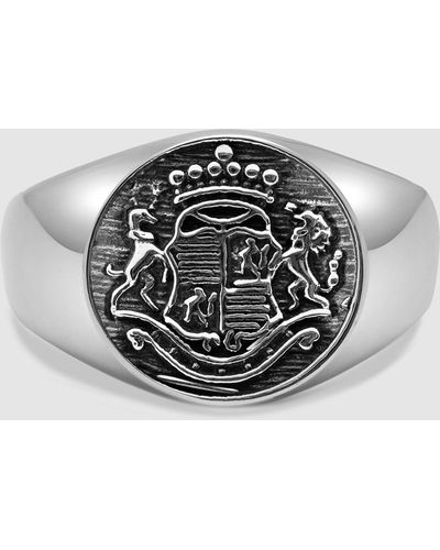 Nialaya Stainless Steel Crest Ring - Metallic