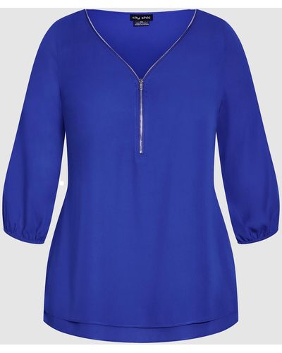 City Chic Sexy Fling Elbow Sleeve Top - Blue