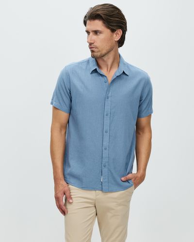 Staple Superior Hamilton Linen Blend Ss Shirt - Blue