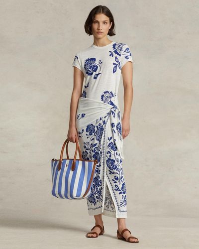Polo Ralph Lauren Floral Faux Wrap Jersey Tee Dress - Blue