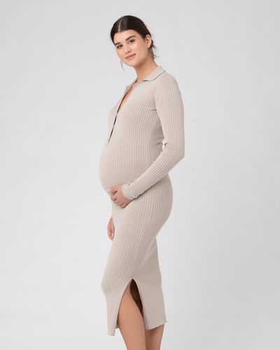 Ripe Maternity Sammy Knit Polo Nursing Dress - Natural