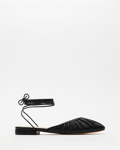 Atmos&Here Sophia Lace Up Leather Flats - White