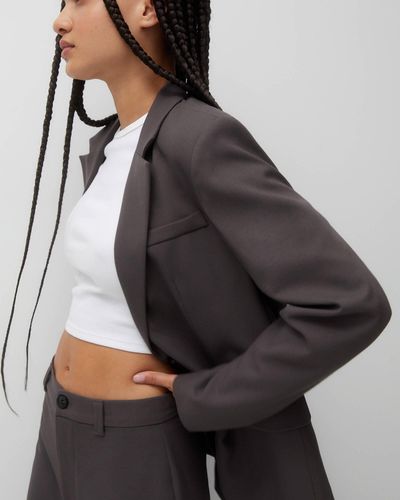 Pull&Bear Double Breasted Blazer With Flap Pockets - Grey