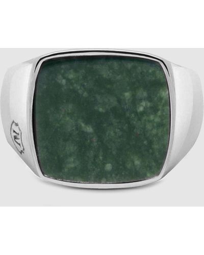 Nialaya Silver Signet Ring With Green Jade