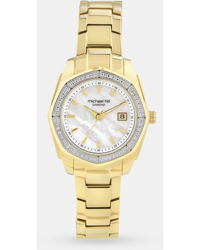 Michael Hill Mother Of Pearl Watch With 0.28 Carat Tw Of Diamonds In Stainless Steel - Metallic