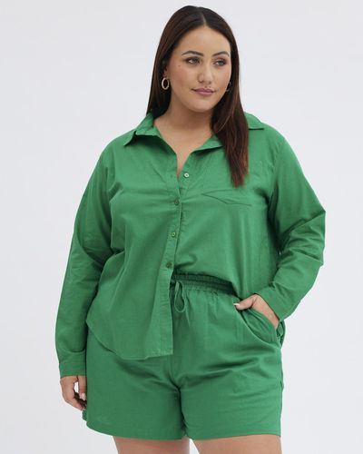 You & All Long Sleeve Linen Blend Shirts - Green
